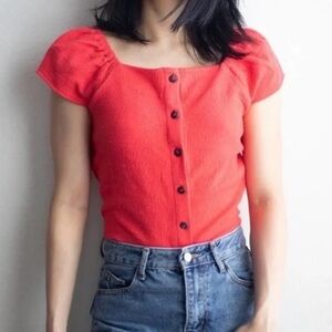 Madewell Texture & Thread Red Button Down Blouse Top Size XL